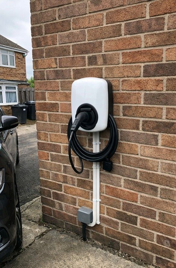 Home EV charger installed at a Long Eaton property by Derbyshire Electrical Specialists