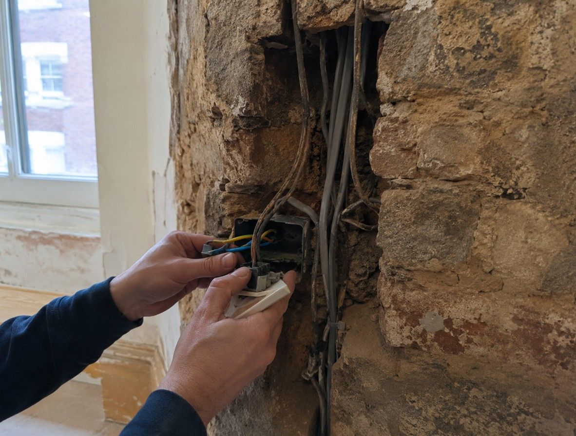 NAPIT-registered electrician rewiring a period property in Melbourne, Derbyshire
