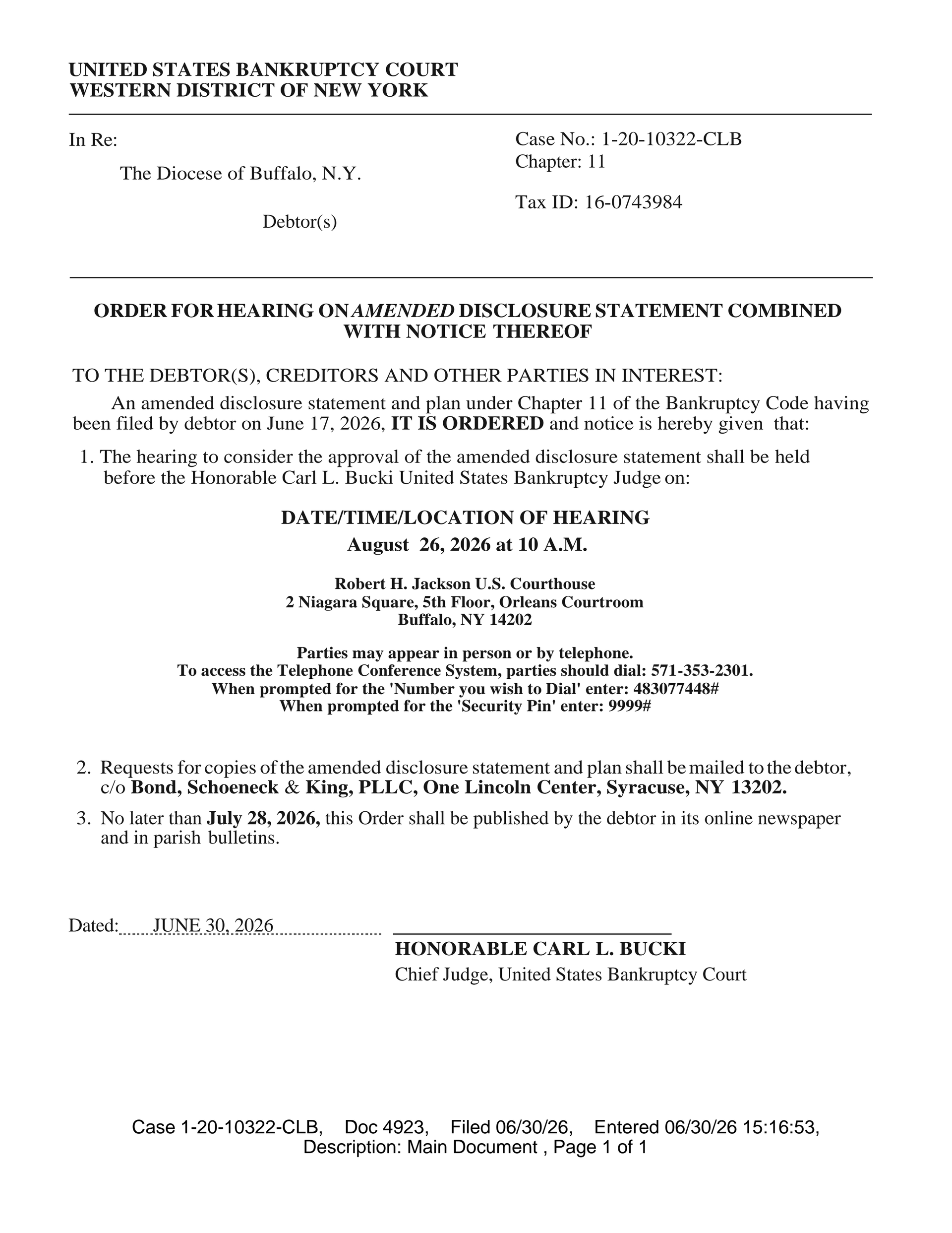 Diocese of Buffalo bankruptcy statement.