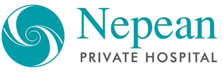 The logo for nepean private hospital is a blue circle with a swirl in the middle.