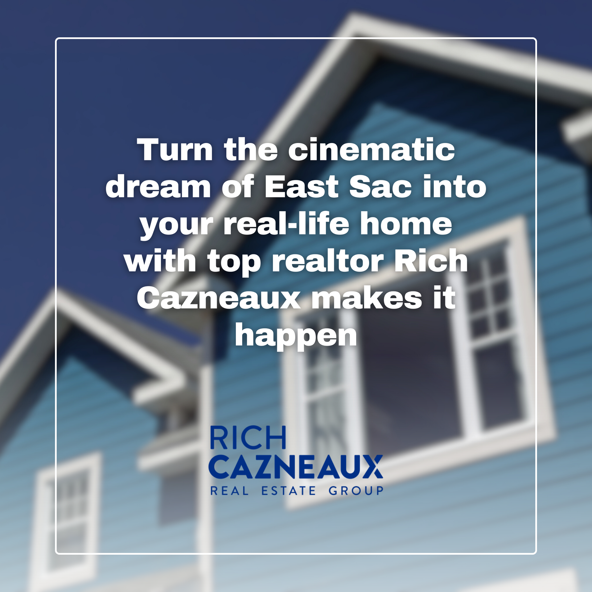 A blue house image with text:
