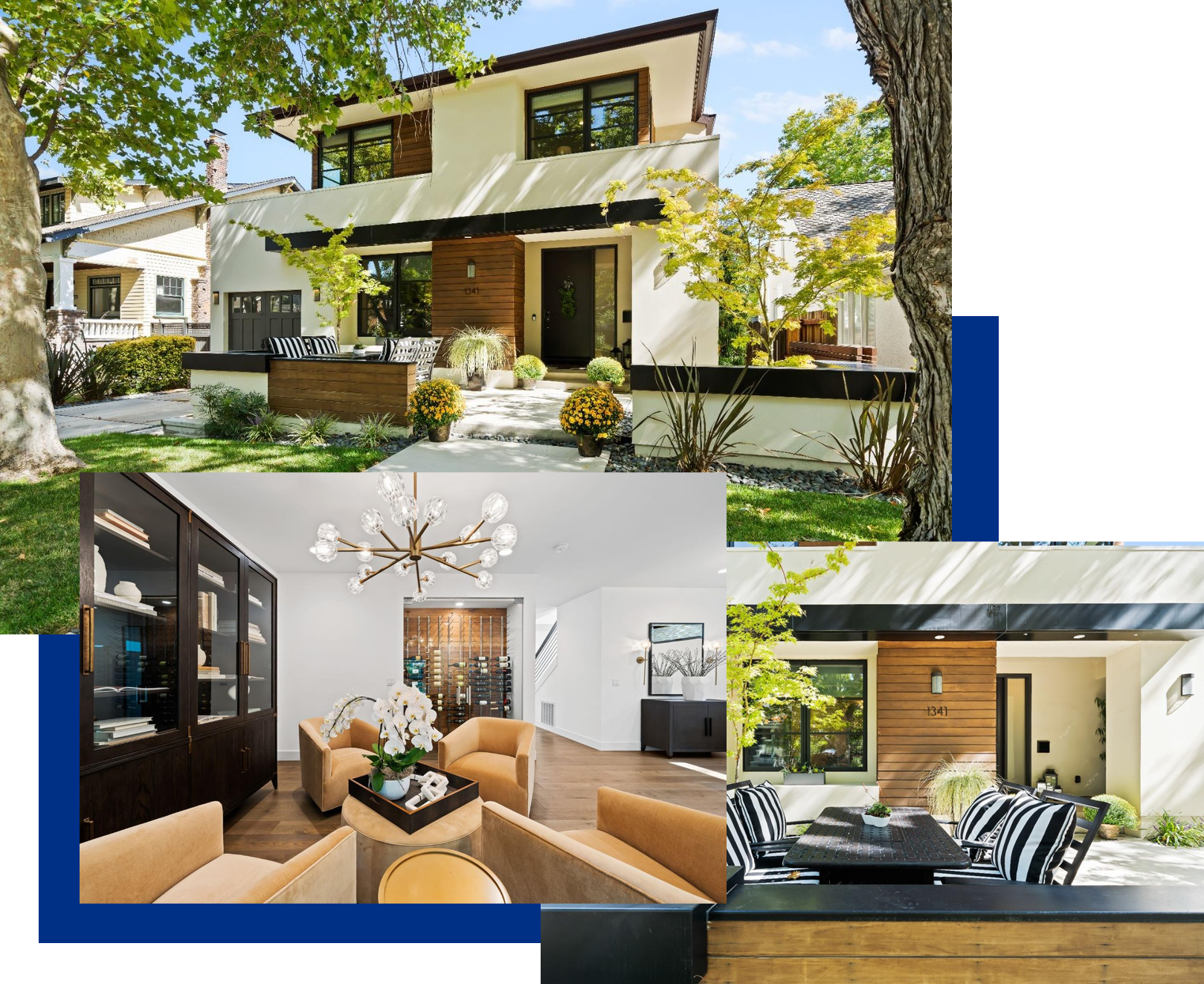  A collage of images featuring a beautiful home, including a cozy living room, showcasing East Sacramento real estate.