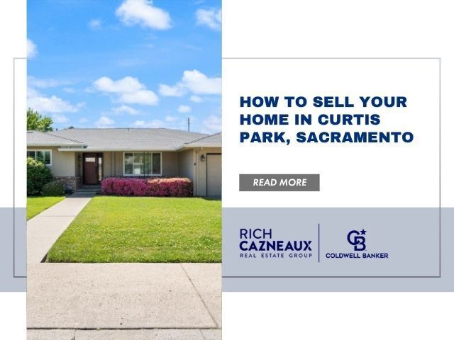 Real estate ad: home in Curtis Park, Sacramento, with front lawn and blue sky