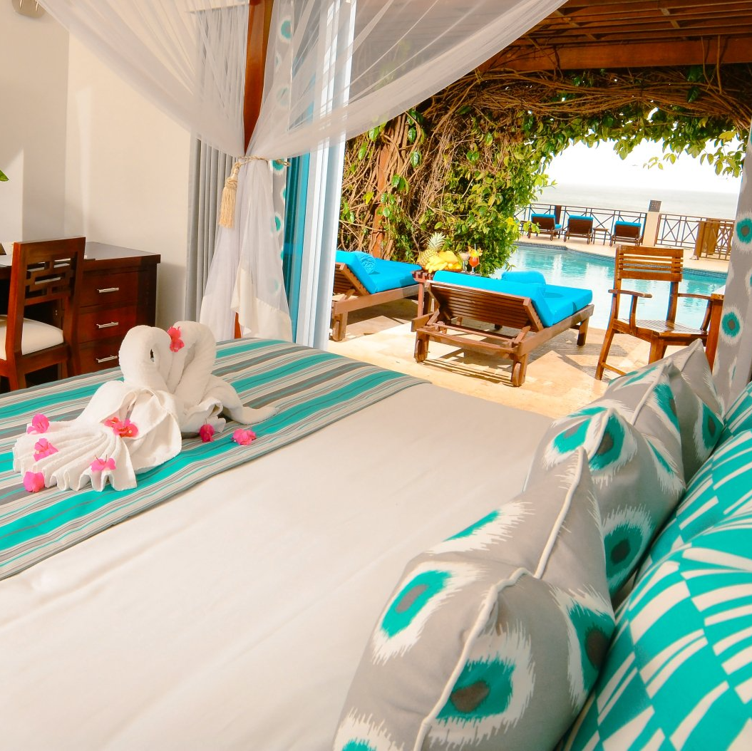 A photograph of a Swimup Junior Suite at Calabash Cove in Saint Lucia