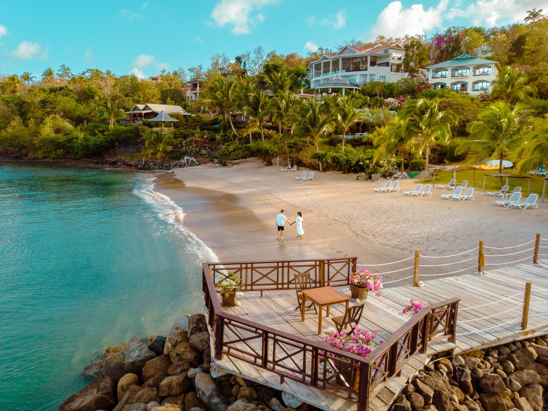 The Beach and Boardwalk at Calabash Cove Resort and Spa in Saint Lucia