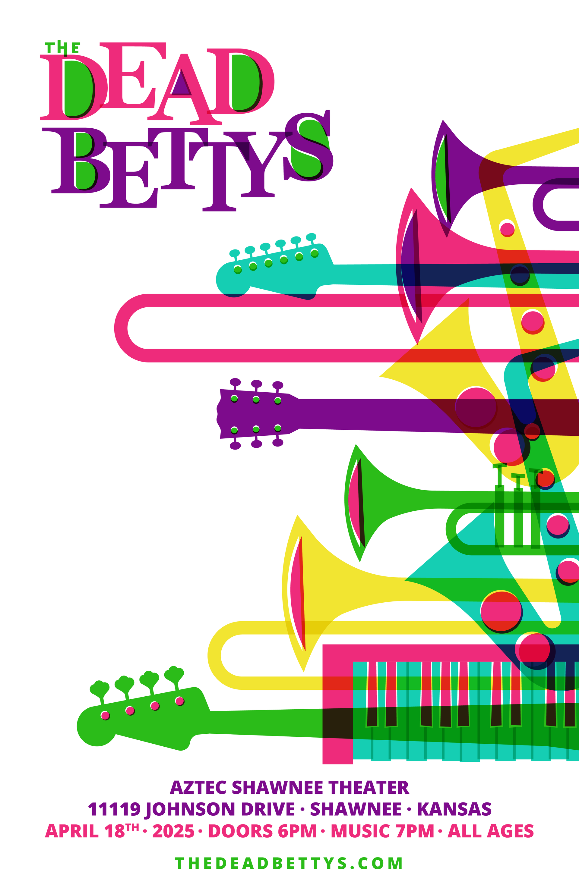 The Dead Bettys poster with horns and guitars.