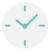 Clock showing the time as approximately 2:10. Teal hands and markers on a white face.
