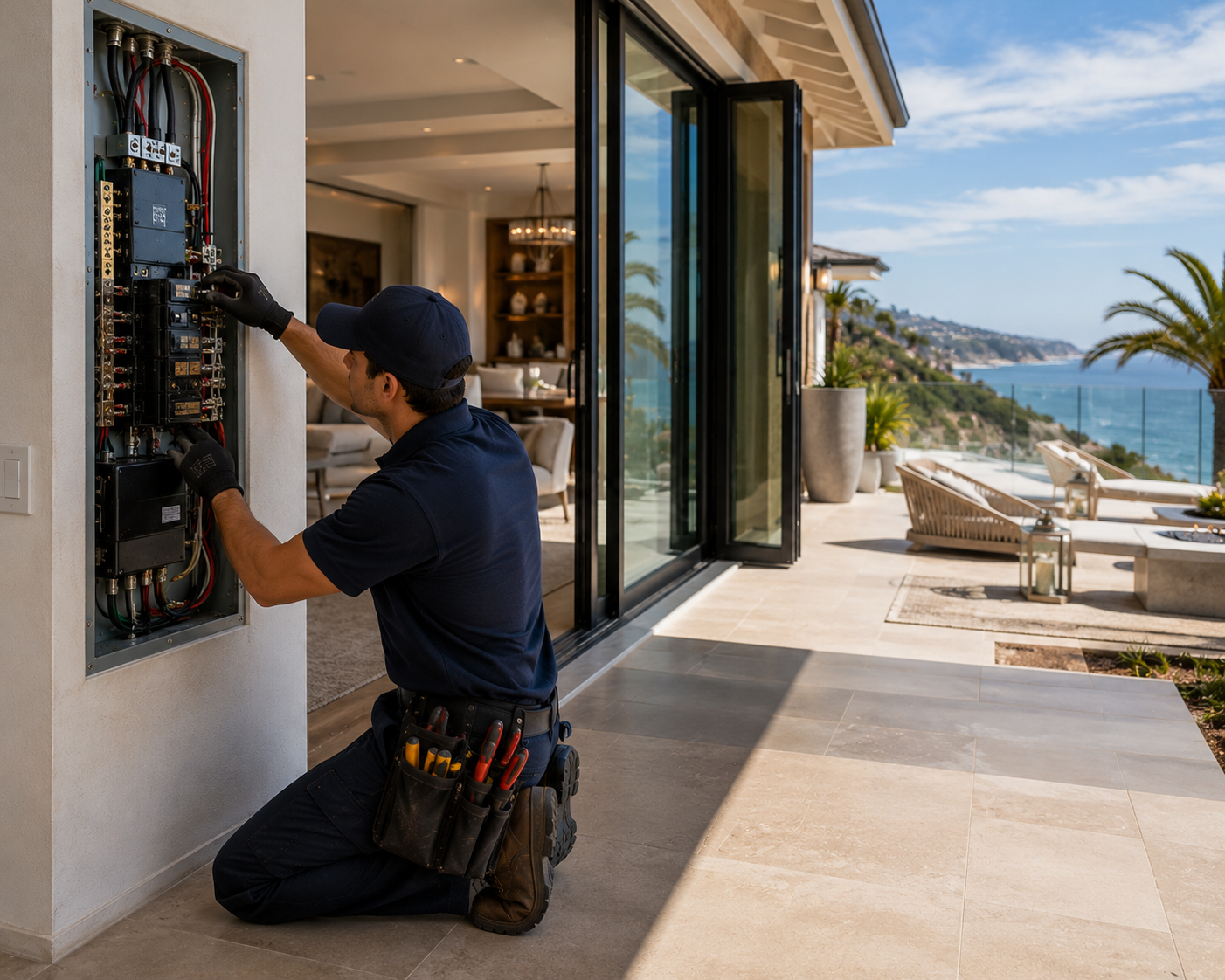 Electrician repairing residential electrical components in Monarch Beach CA