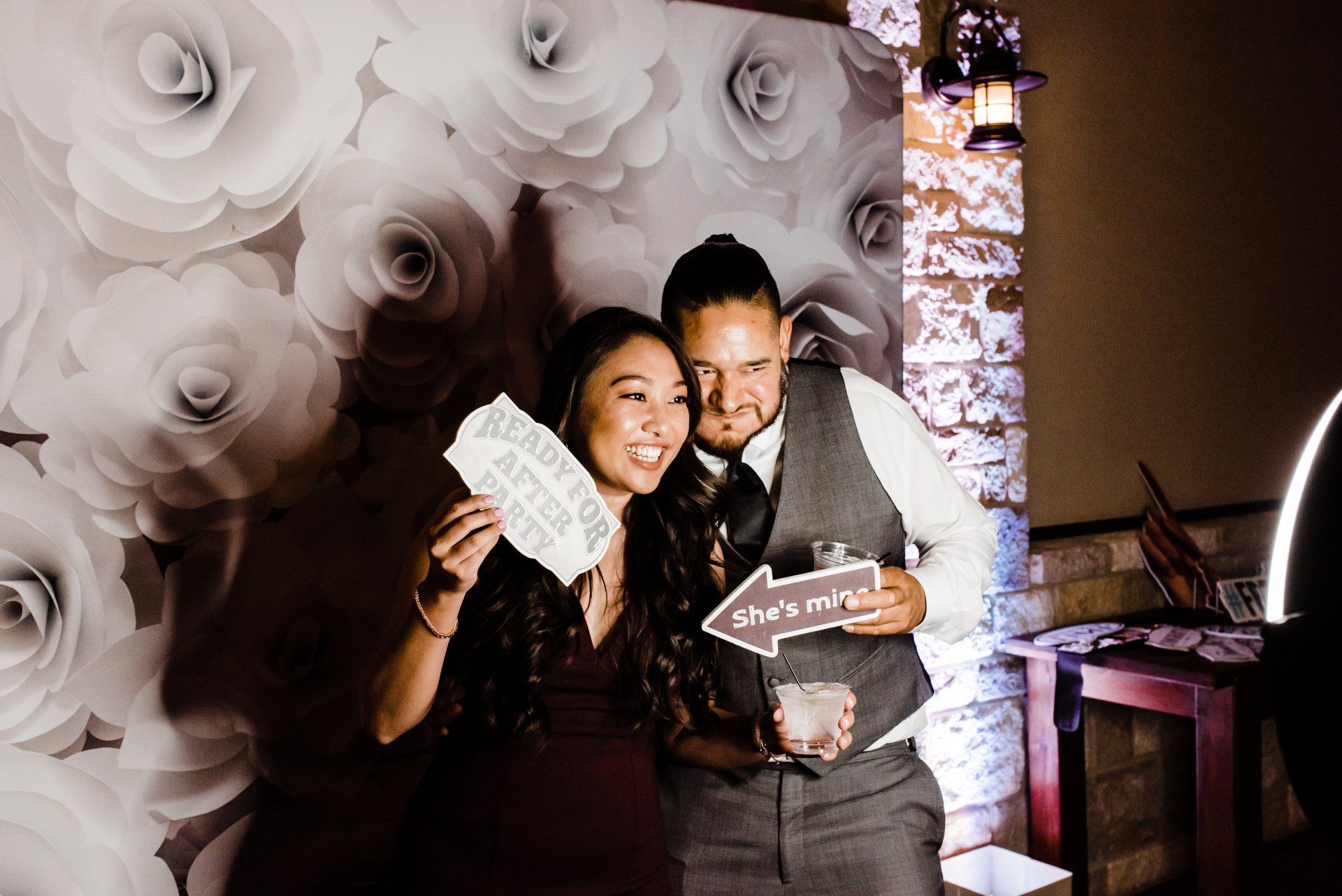 Wedding guests in photo booth