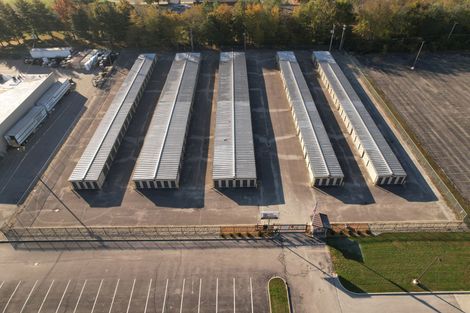 Storage Facility in Wabash — Storage in Terre Haute, IN Aerial view of rows of storage units in a paved lot.