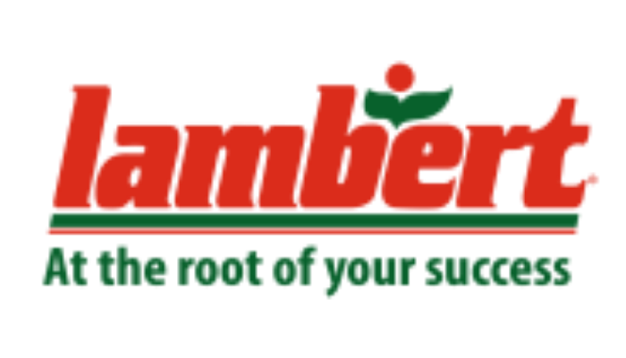 Lambert logo in red and green with tagline:
