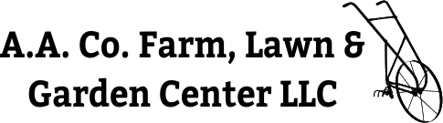 Logo for A.A. Co. Farm, Lawn & Garden Center LLC with a graphic of a wheel hoe.