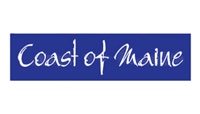 Coast of Maine logo: White cursive text on a blue rectangle.