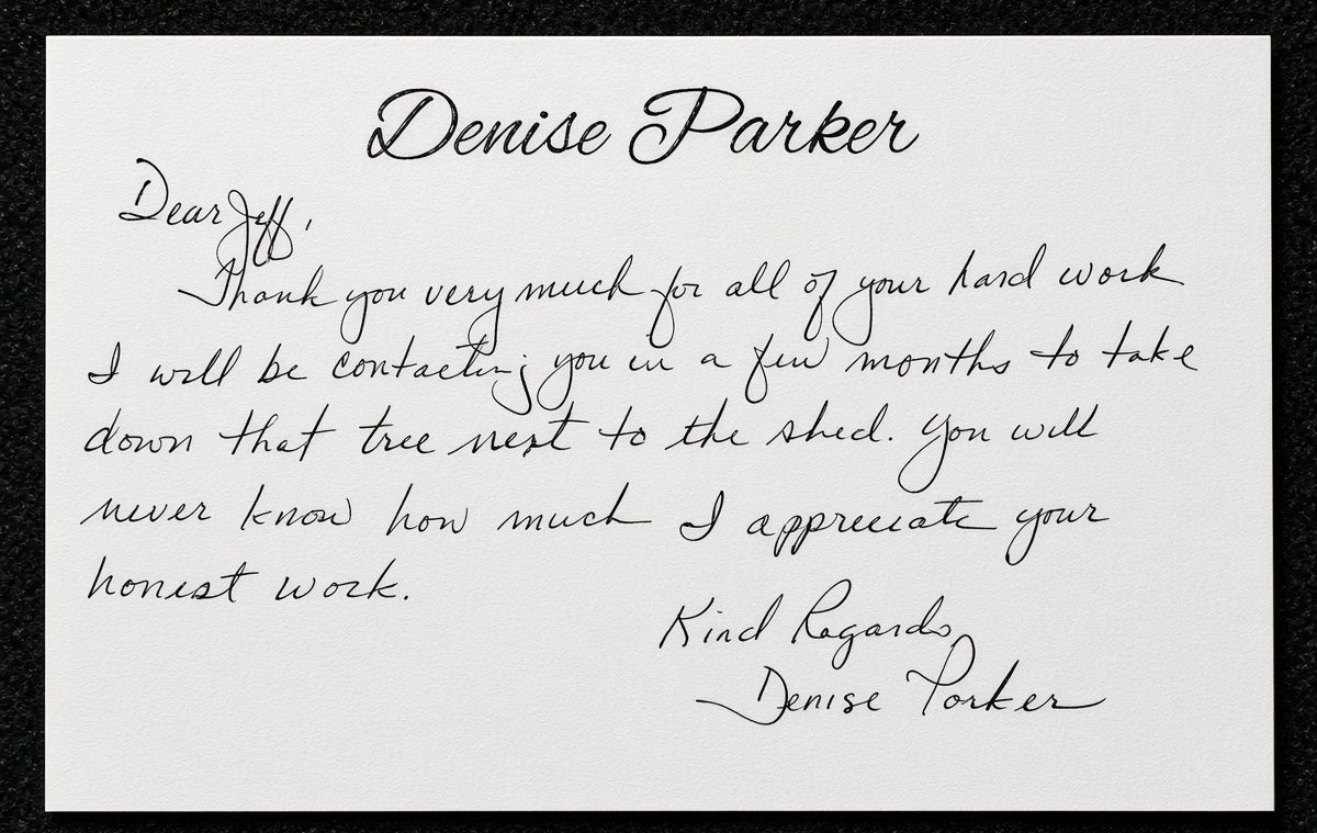 Note of appreciation for Jeff Mobley Tree Service