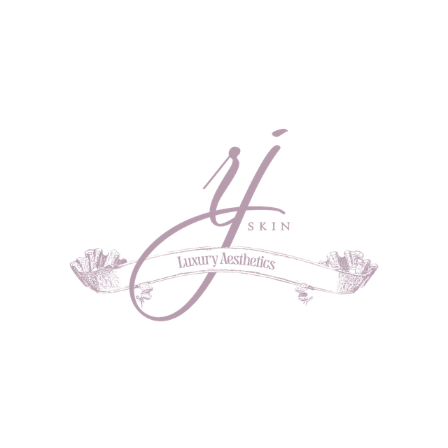 Pastel pink luxury jewelry logo with stylized initials and a decorative floral ribbon motif