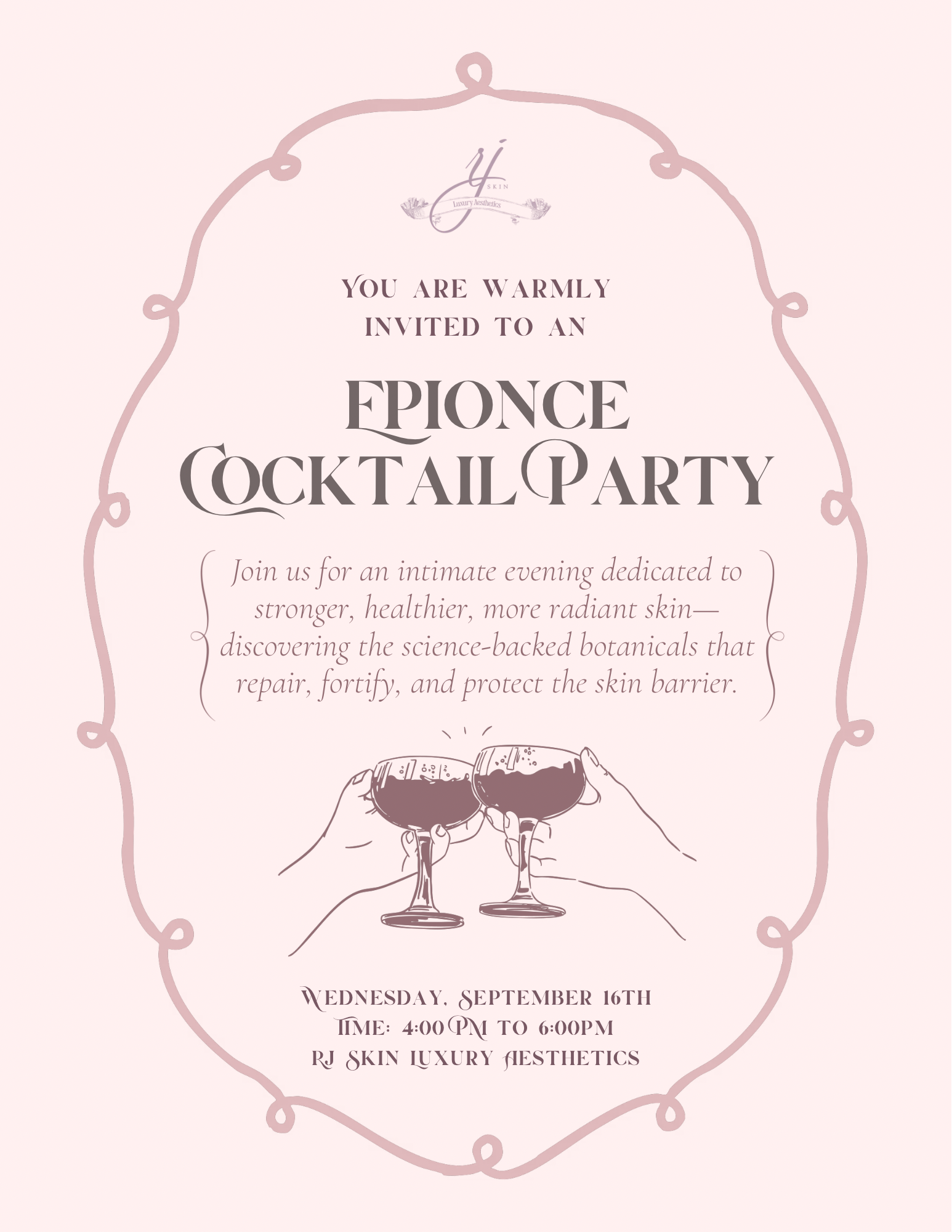 Floral lavender invitation for a 4-year anniversary dinner event with date, time, and location details.