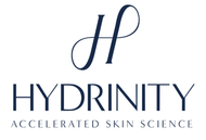 Hydrinity logo with stylized navy monogram and “Accelerated Skin Science” tagline