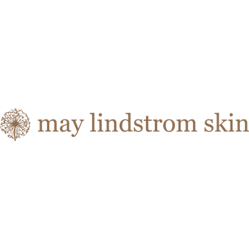 May Lindstrom Skin logo with a small floral icon in brown on a white background