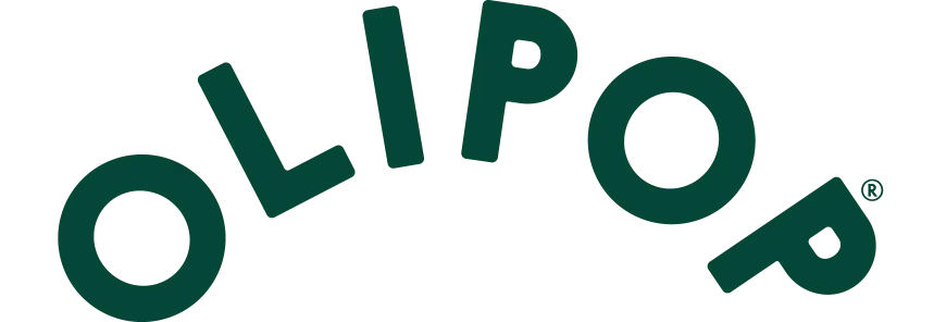 Green OLIPOP logo in rounded letters on a white background