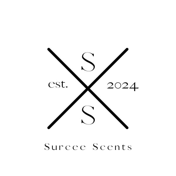 Surcee Scents logo with crossed lines, two S initials, and text “est. 2024” on white background