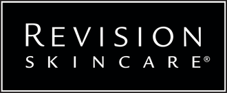 Revision Skincare logo on a black background with white text inside a white border