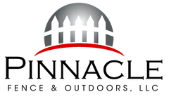 Pinnacle Fence & Outdoors, LLC logo with gray fence icon and red swoosh above black text