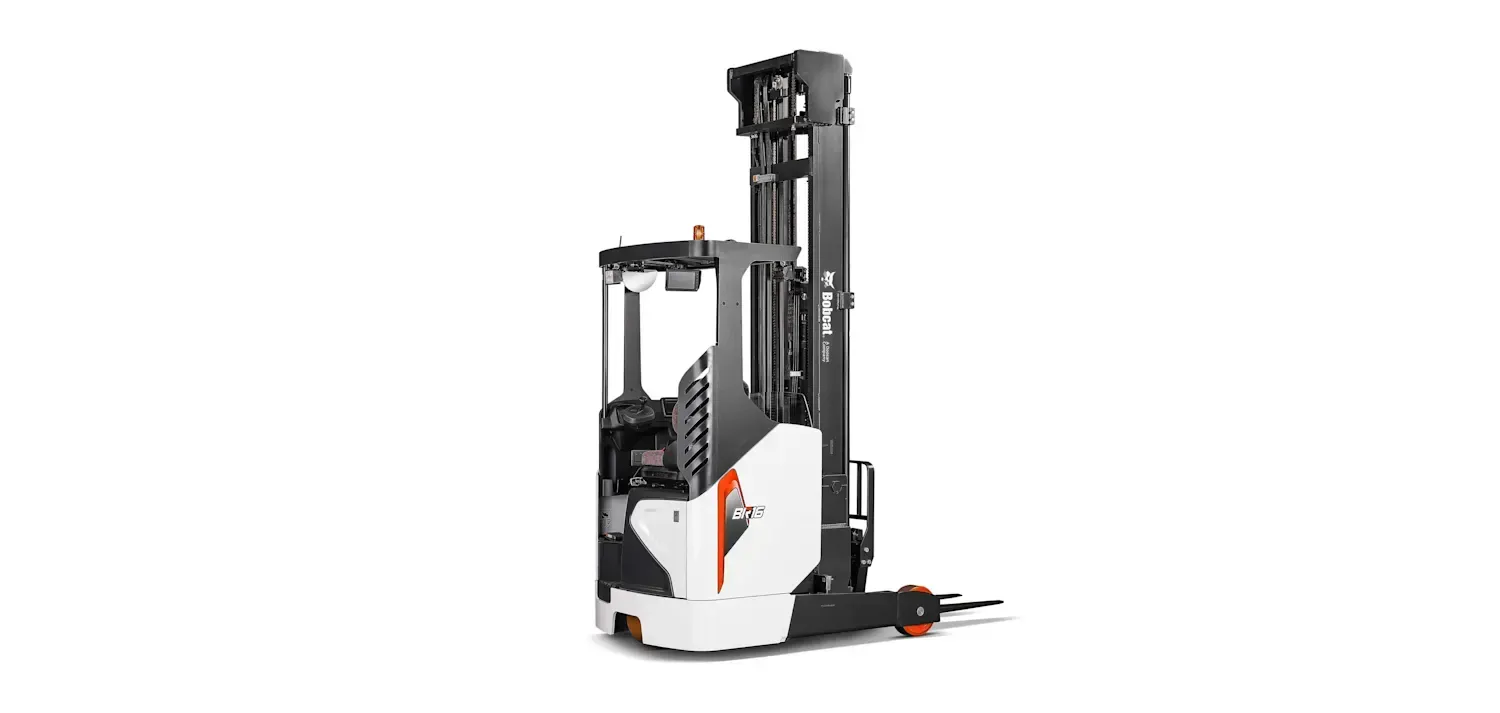 A forklift is sitting on top of a white surface.