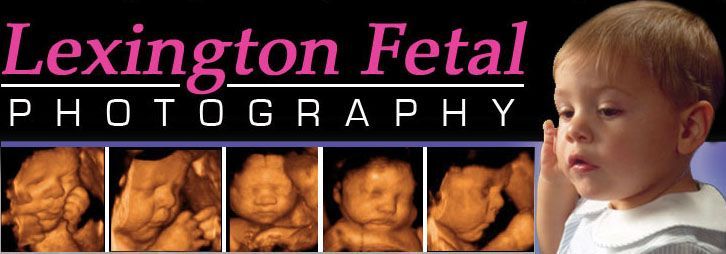 Lexington Fetal Photography banner with ultrasound images and a baby portrait on black background