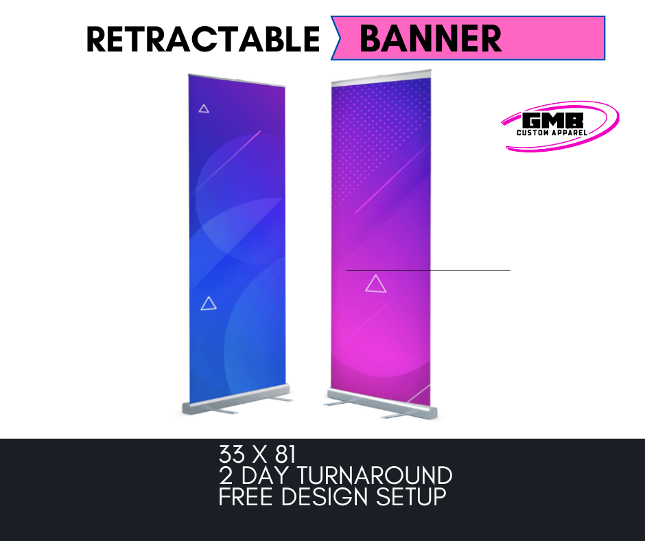 A retractable banner with a 2 day turnaround free design setup