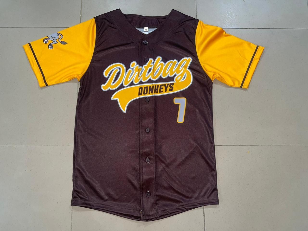 A dirtbag donkeys jersey with the number 7 on it