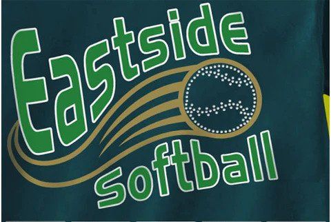 Eastside Softball logo with green text and a softball graphic on a teal background.