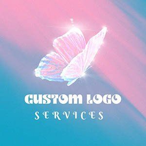 A butterfly is flying in the air on a blue and pink background.