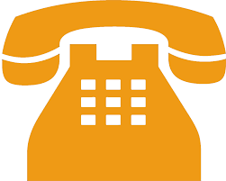 An orange telephone with white buttons on a white background.