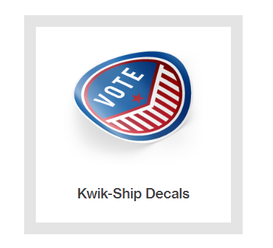A blue and red sticker that says vote on it