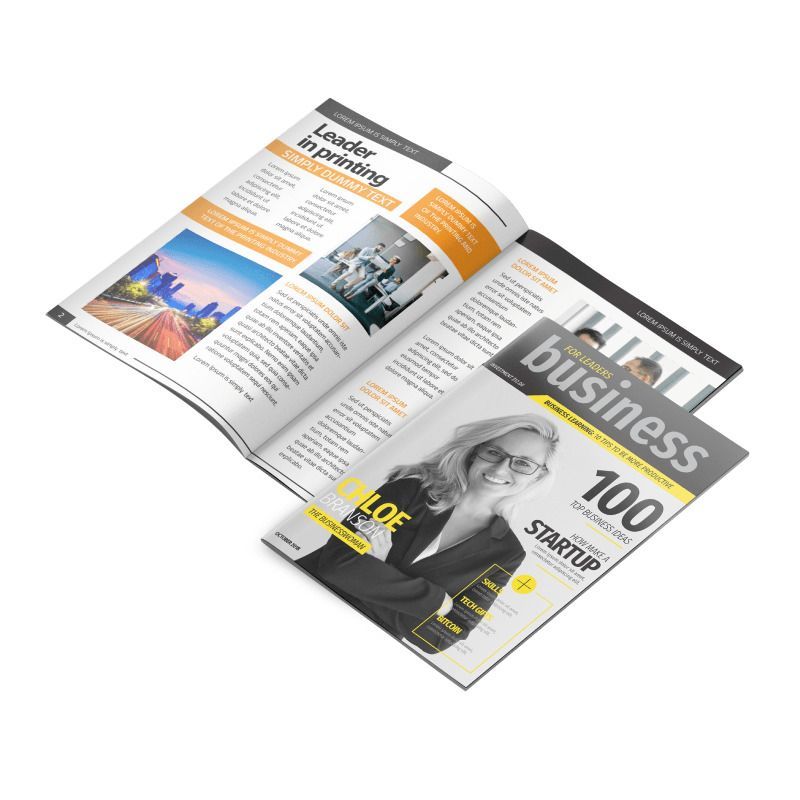A magazine is open to a page with a woman on it