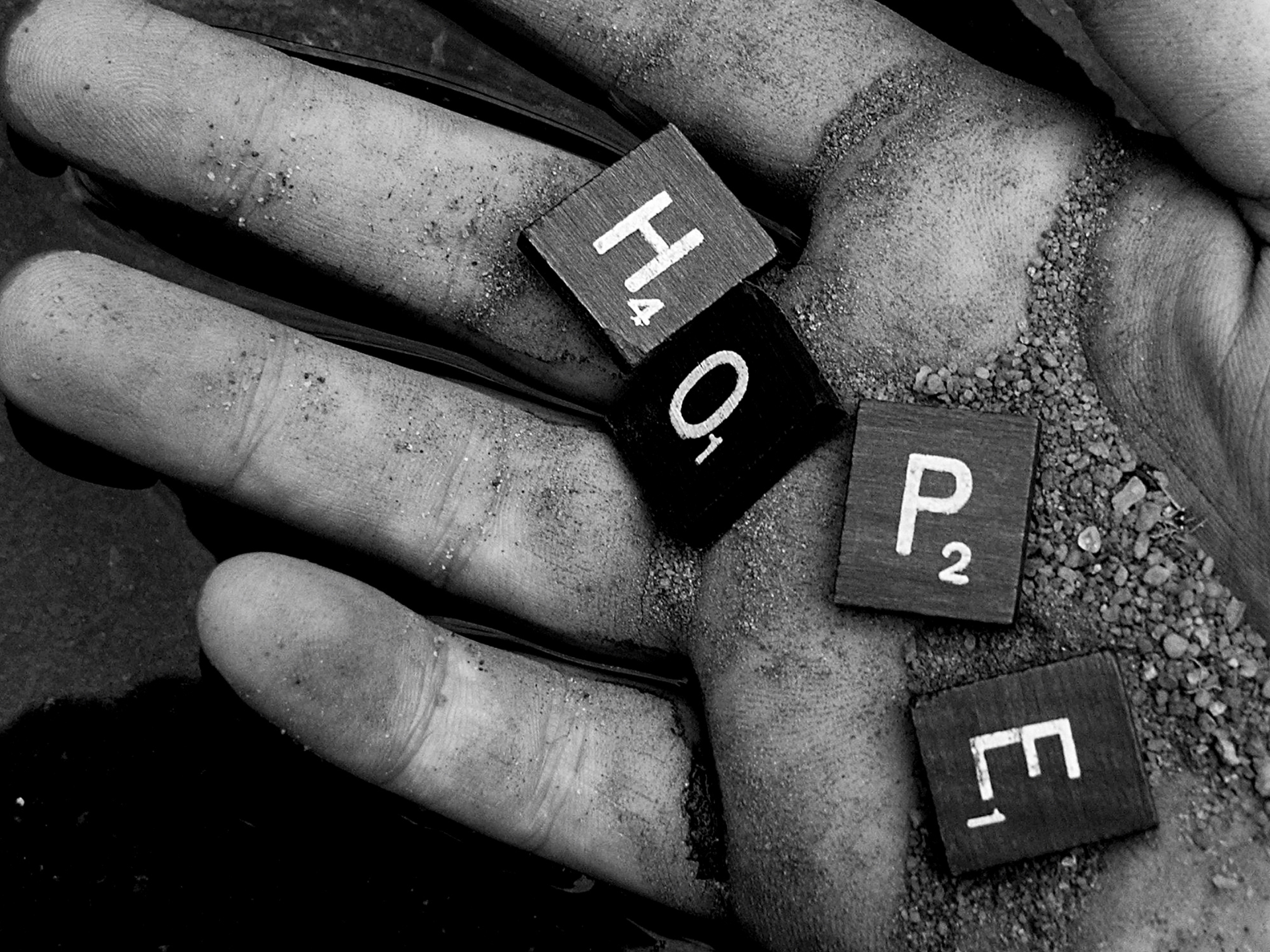 Hand with hope spelled out