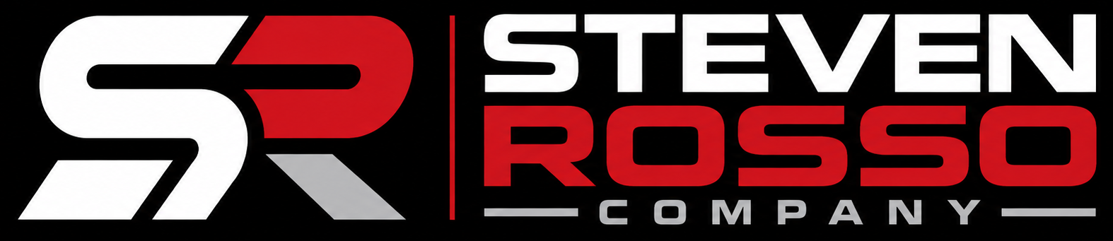 Steven Rosso company logo in white, black, and red with stylized SR initials.
