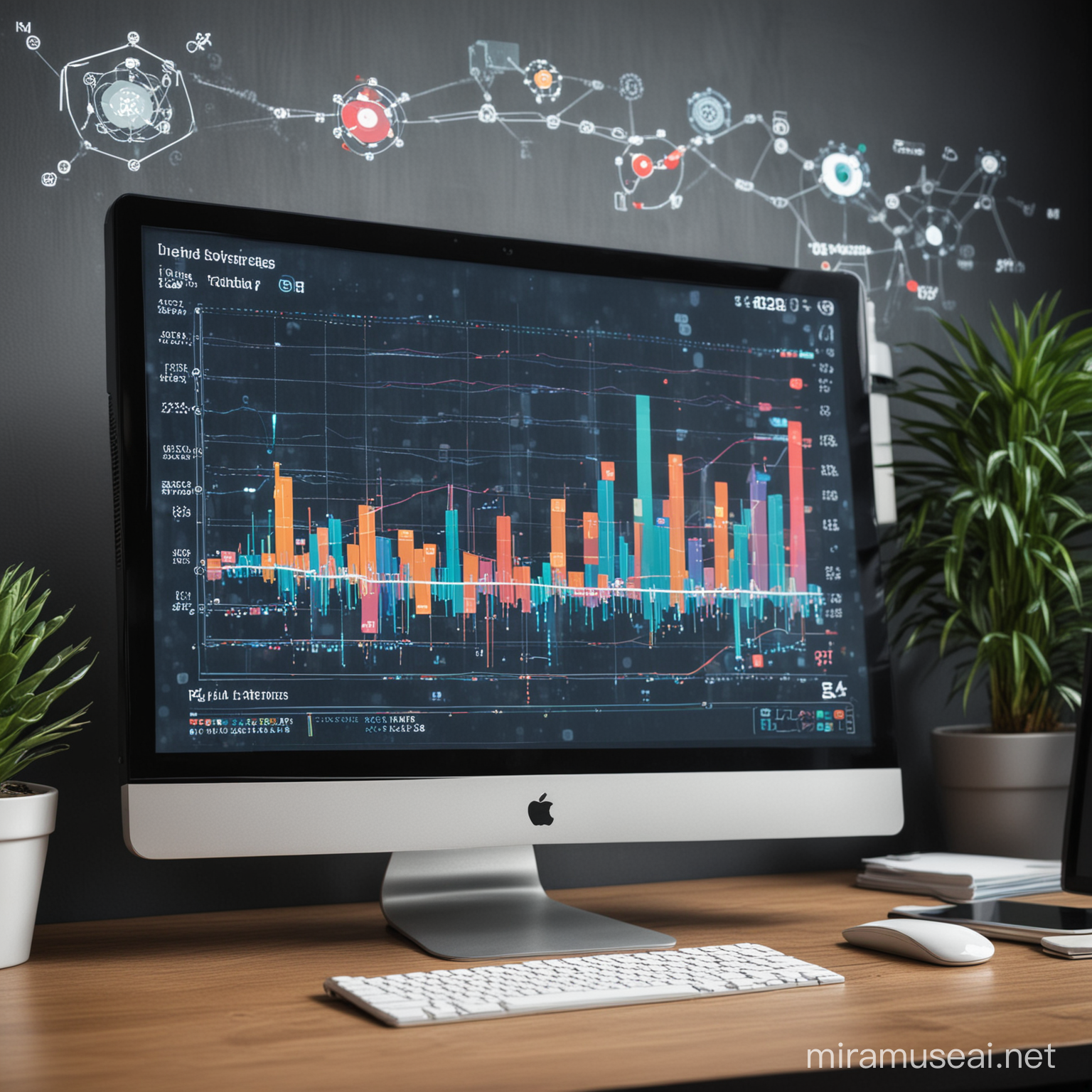 Computadora llena de datos e información reflejando inteligencia artificial