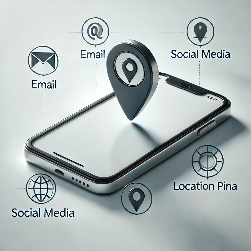 A smart phone with a location pin on the screen representing mobile marketing