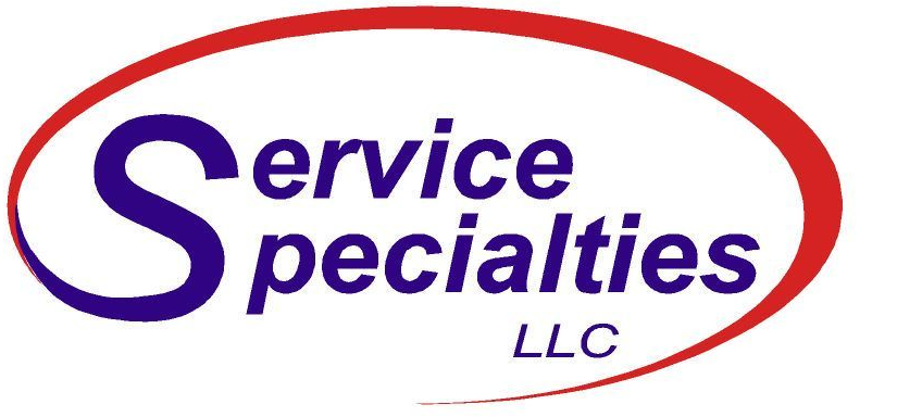 Service Specialties LLC logo with blue text and a red oval outline