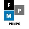 Logotipo de FMP Pumps con cuadrados negros, azules y grises que forman las letras F, M y P. Texto 