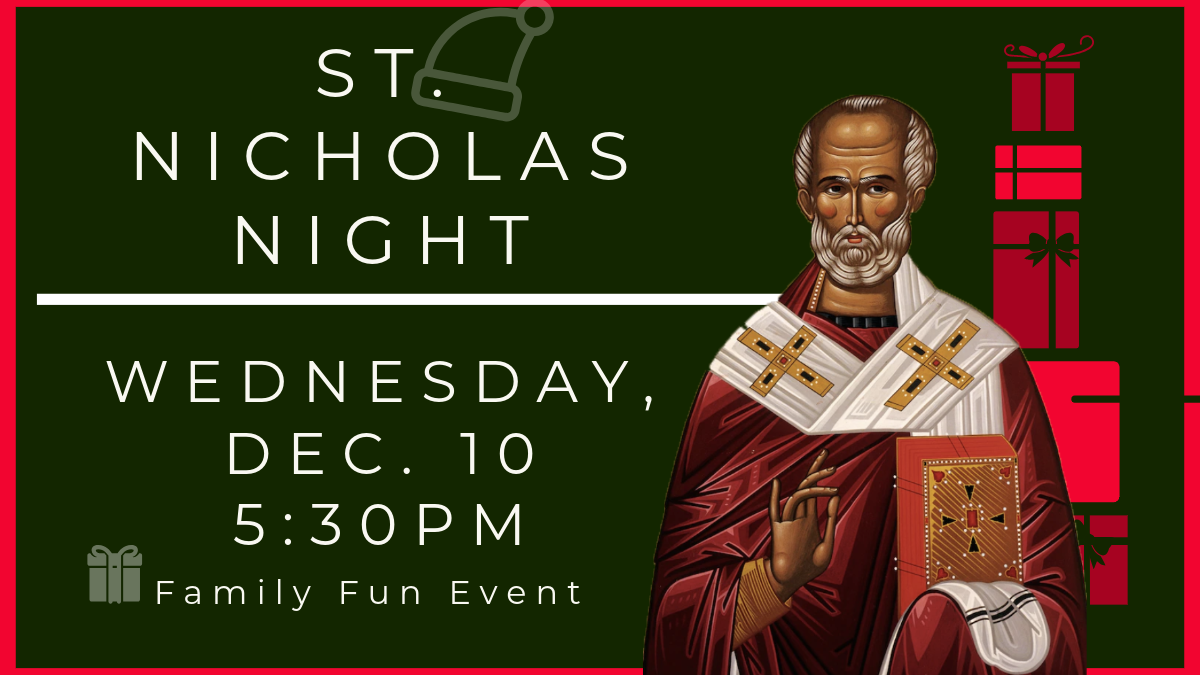 A poster for st. nicholas night on wednesday , december 6th.