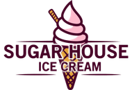 Sugar House Ice Cream logo: swirl ice cream cone with wafer, text "Sugar House Ice Cream".
