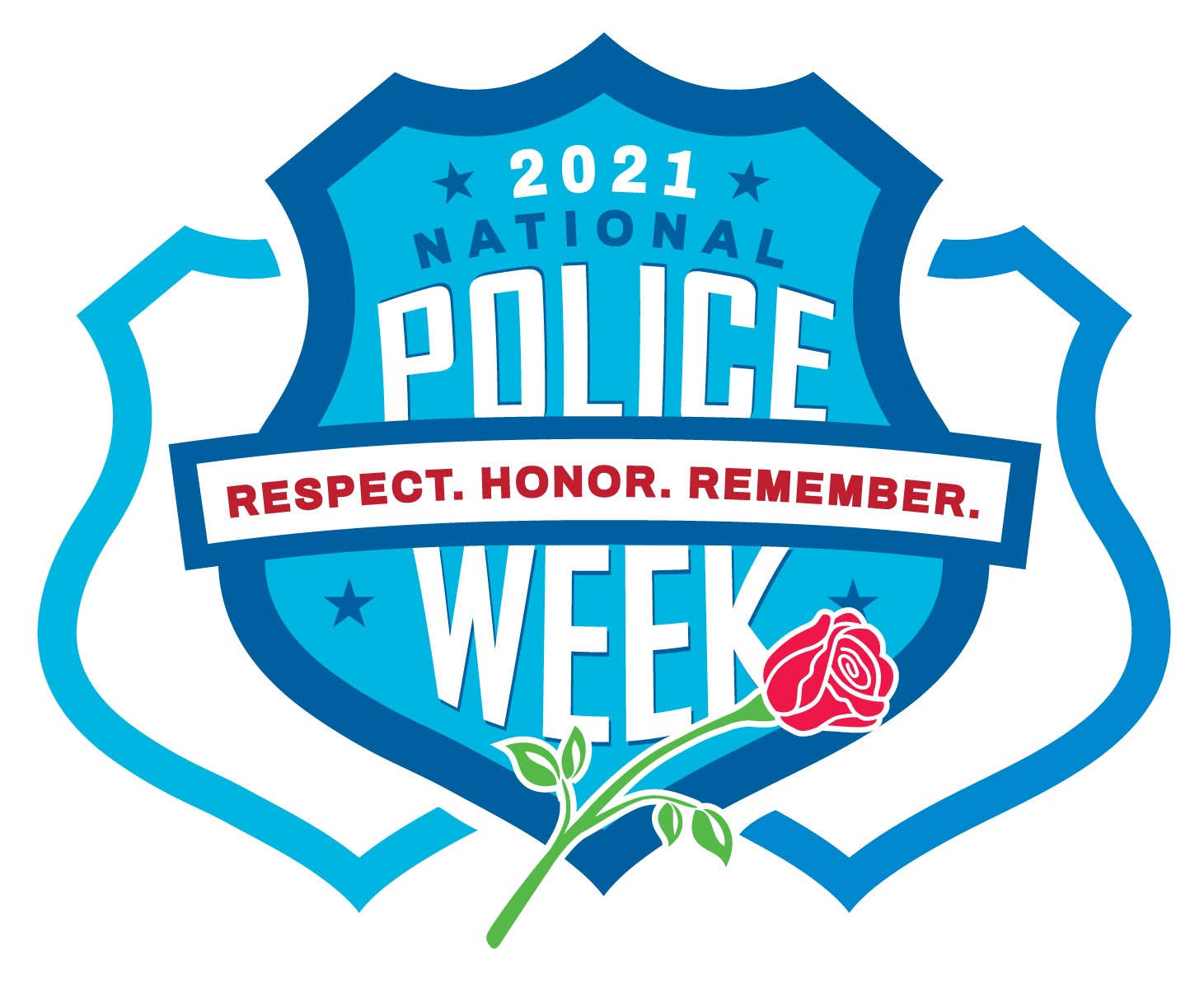 A logo for national police week with a rose on it