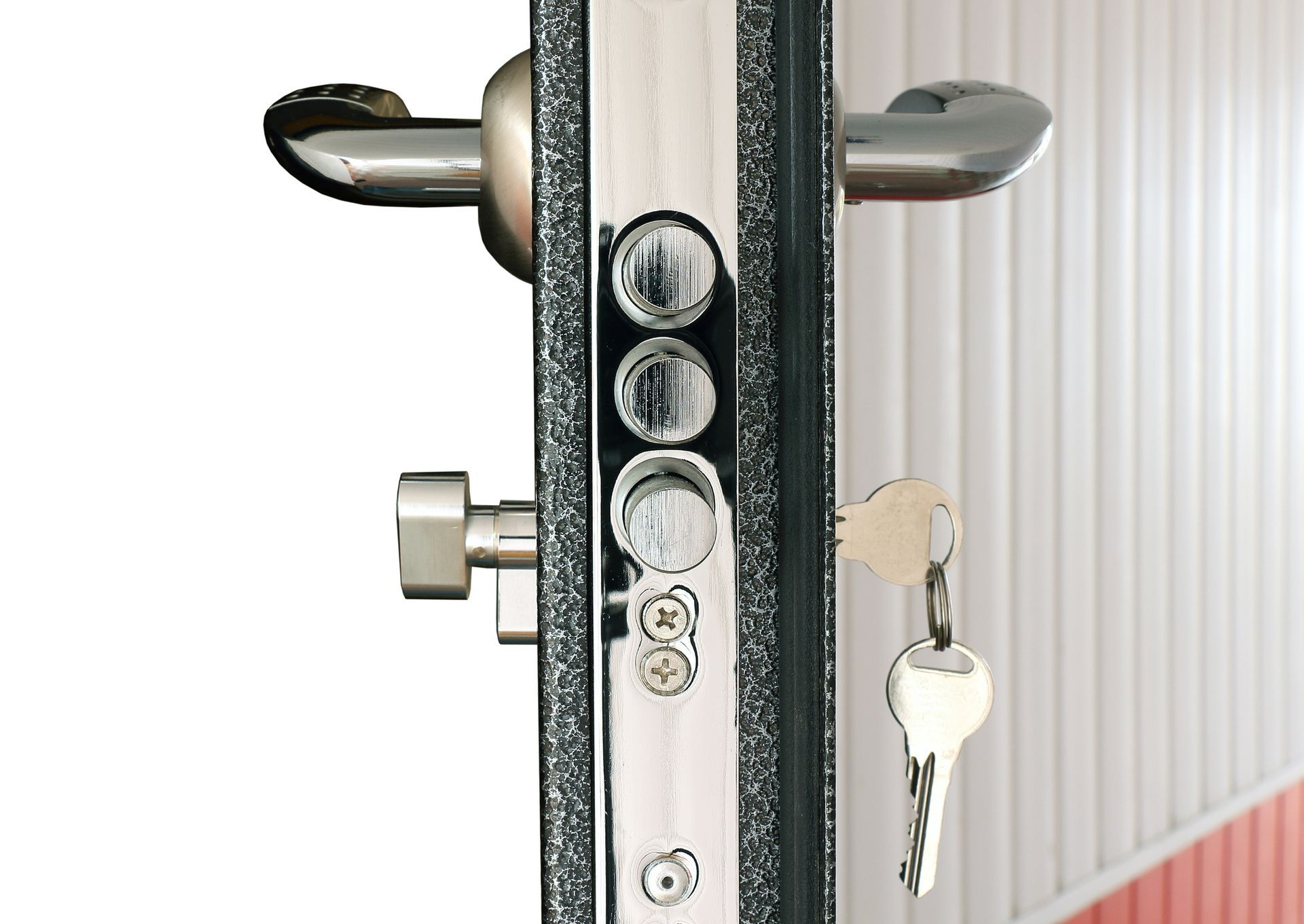 Office door lock close-up showcasing commercial locksmith services for secure business entry.