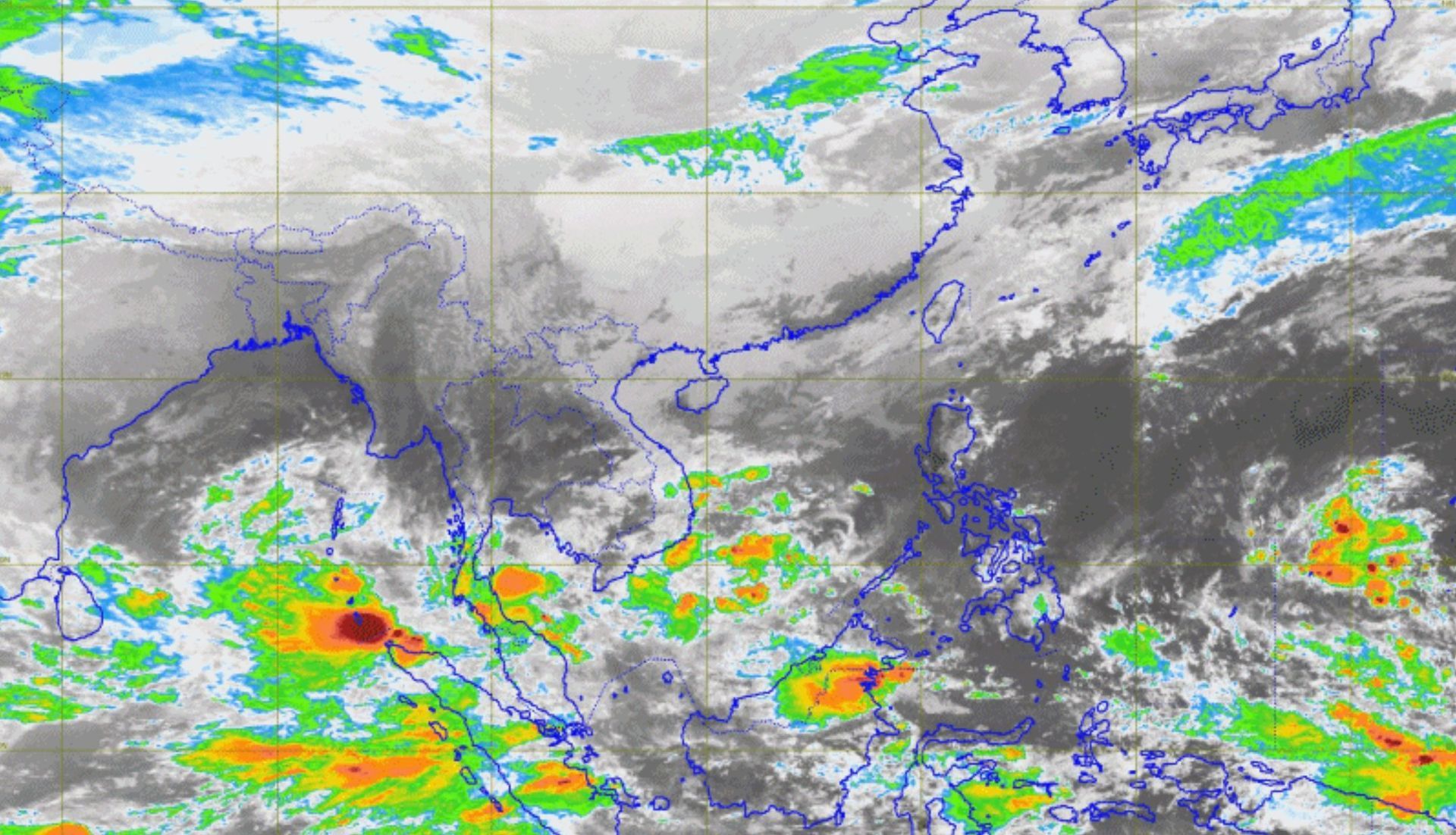 A satellite image of a tropical cyclone in the middle of the ocean.