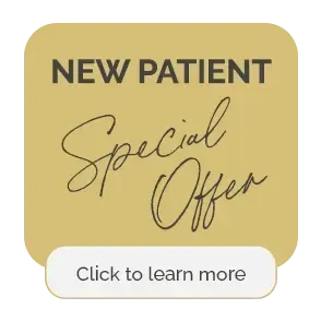 New patient special offer button on a gold background with “Click to learn more” text