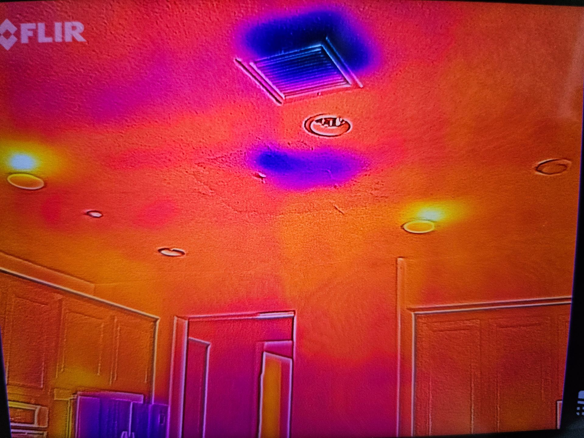 Infrared image of a ceiling with previously undiscovered moisture buildup