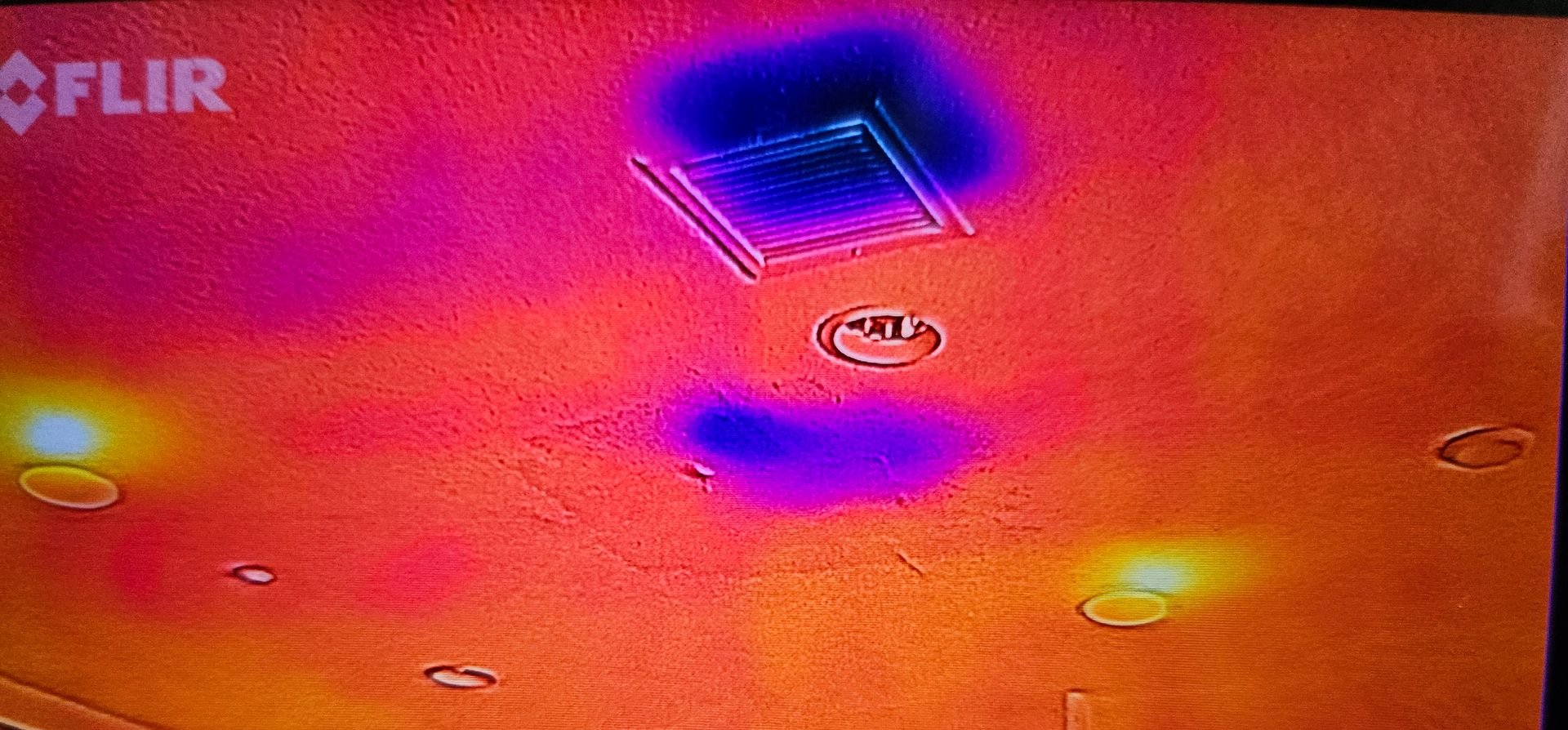 Infrared image of a kitchen showing cold spots where moisture may be a problem