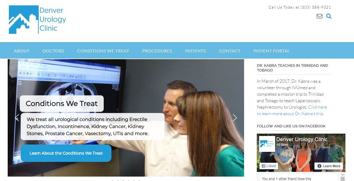 Denver Urology Clinic home page screen shot.